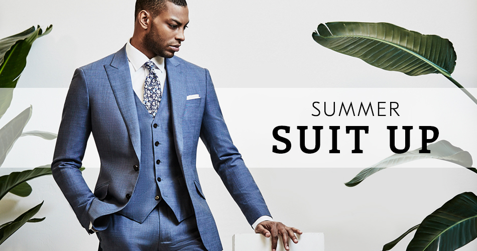 man with 3 piece summer suit fabric suit