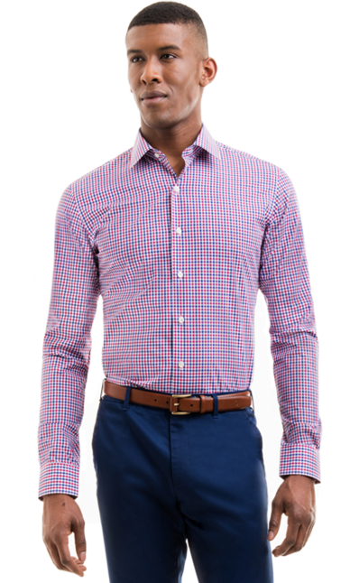 5 Essential Men's Dress Shirts of Summer 5 - Red & Blue Gingham Broadcloth Custom Dress Shirt