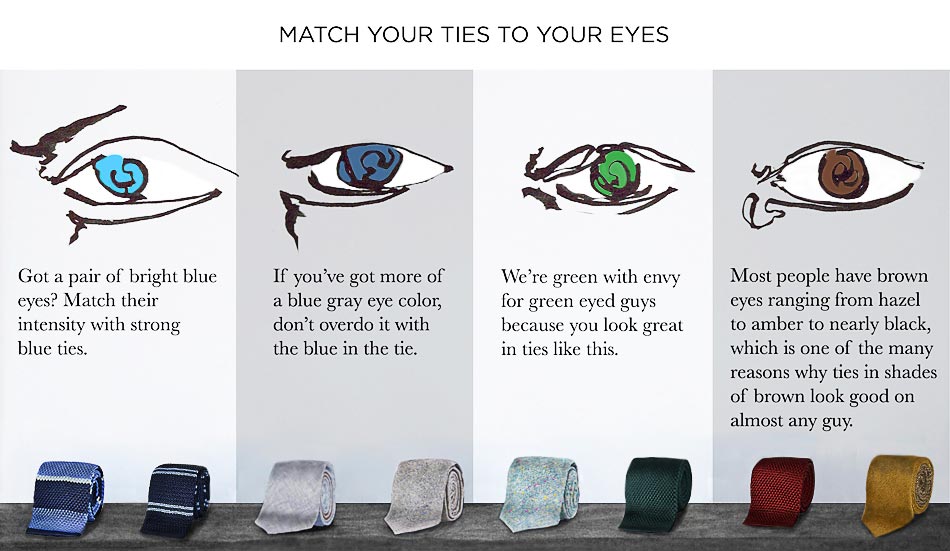 chart of illustrated eyes and eye colors matched with different colored ties