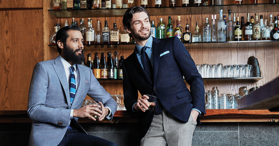 Two of menswear's secret weapons - the Light Blue Sharkskin Unsuit and the Blue Shadow Stripe Unsuit. Both by Black Lapel