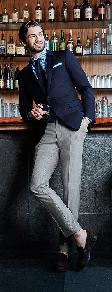Blue and gray, two of menswear's favorite colors, are at it again in this Blue Shadow Stripe Unsuit by Black Lapel.