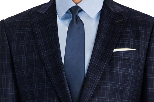 Navy Plaid Custom Suit, Slim Lapel