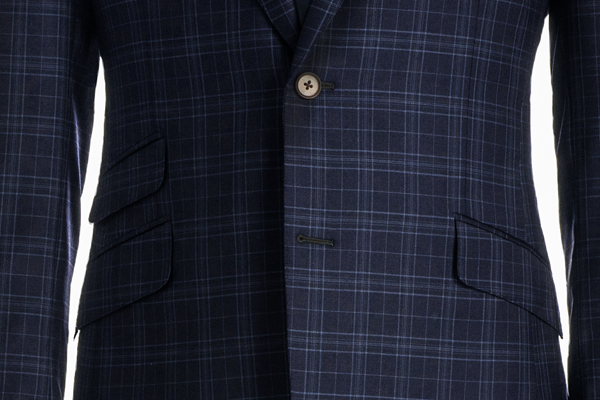 Navy Plaid Custom Suit, Ticket Pocket