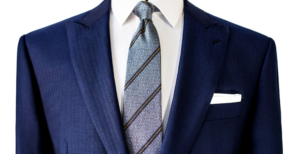 Persian Blue Herringbone Custom Suit and Tie Combinations