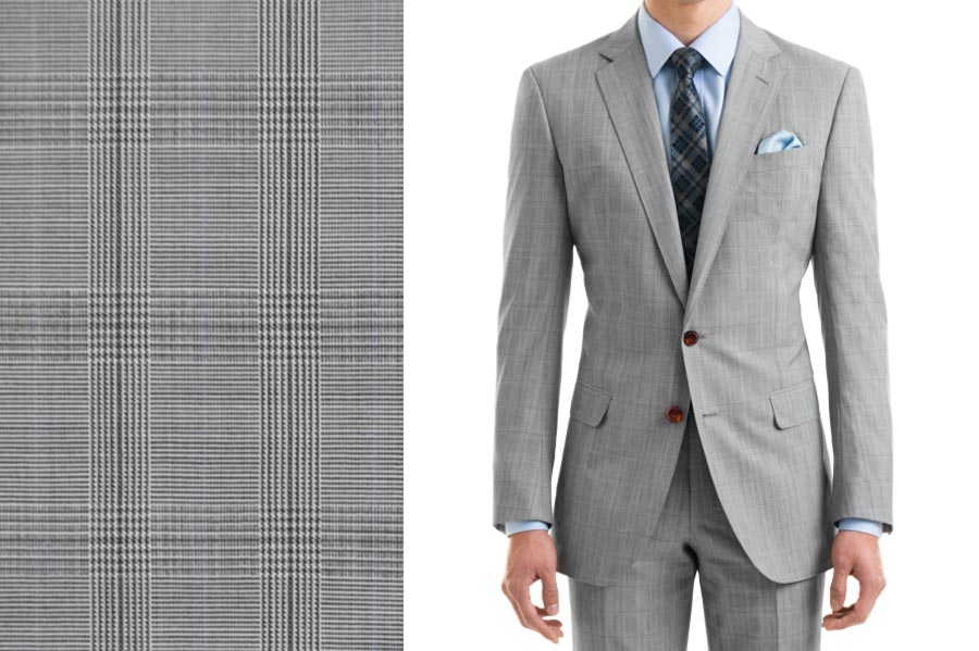light gray suit with glen plaid pattern