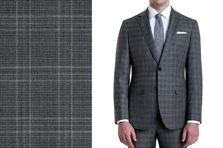 dark gray suit with plaid pattern