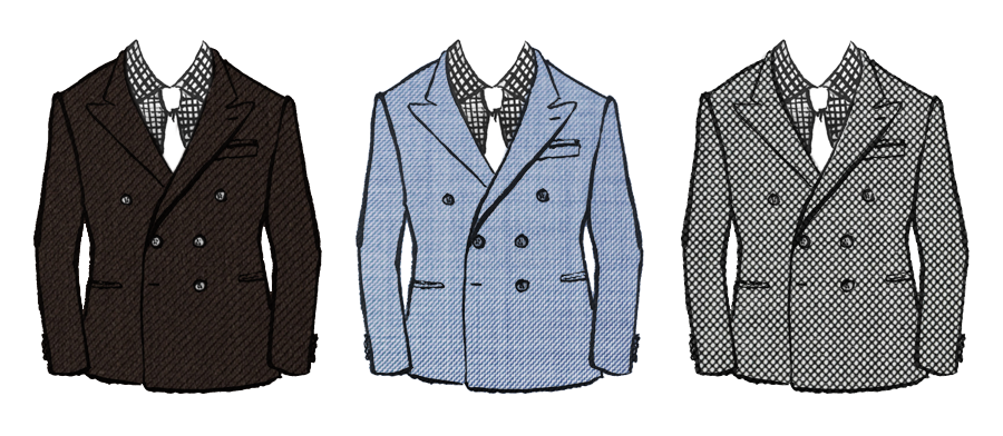 Brown Custom Suit, Light Blue Gray Sharkskin Custom Suit, Gramercy Gray Birdseye Custom Suit