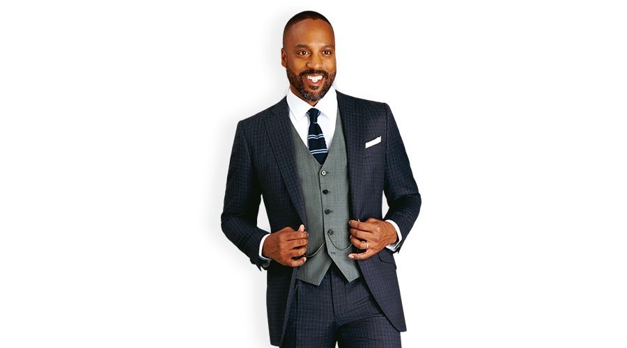how to wear a vest the modern way, flatiron blue fine check suit with cool gray vest
