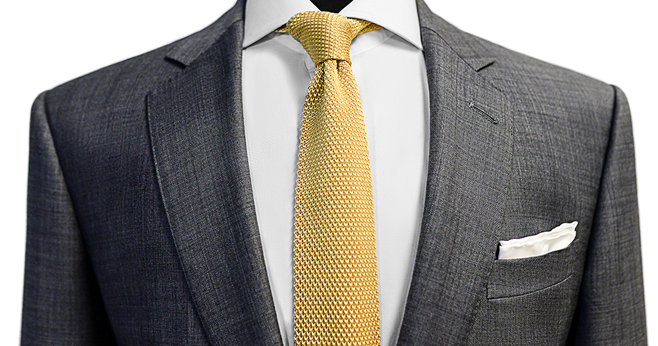 charcoal suit yellow tie