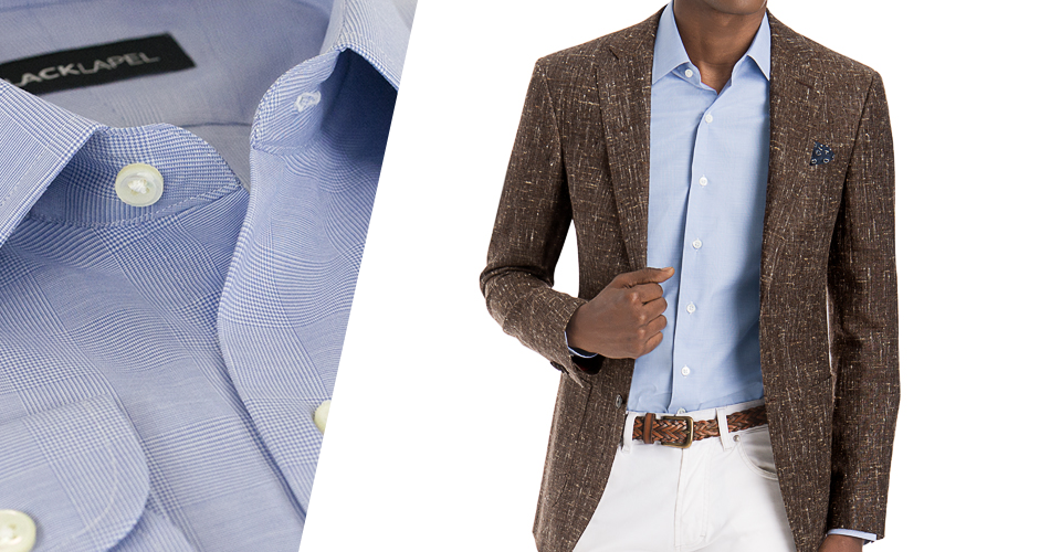white pants for men with rye brown blazer