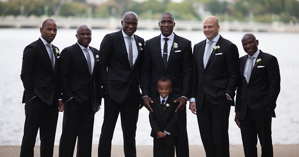 Groomsmen wearing different suits best sale