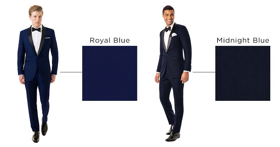 man wearing royal blue tux and man wearing midnight blue tux