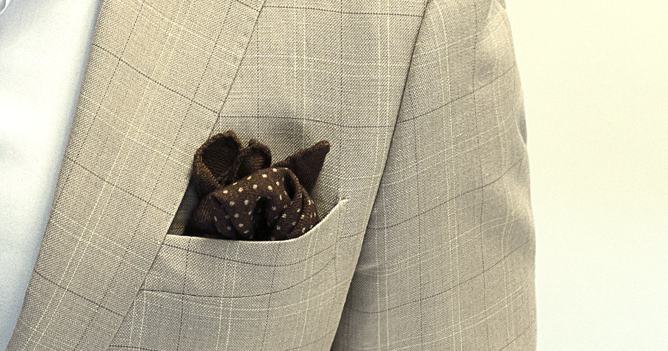 Brown Graphic Pocket Square in Linen Silk