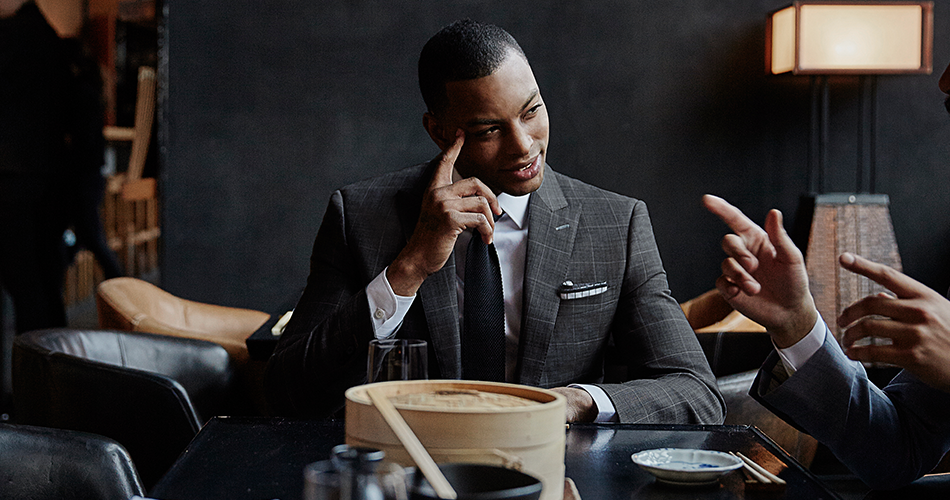 man wearing dark blazer for dinner