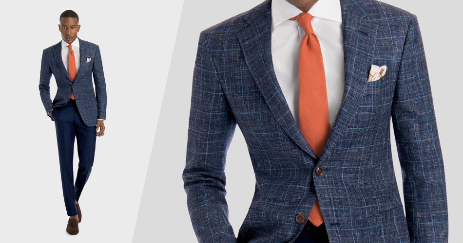 blue suit orange tie