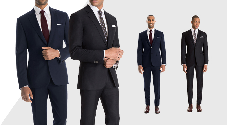 Minimalist wardrobe for men gray suit and blue suit side by side