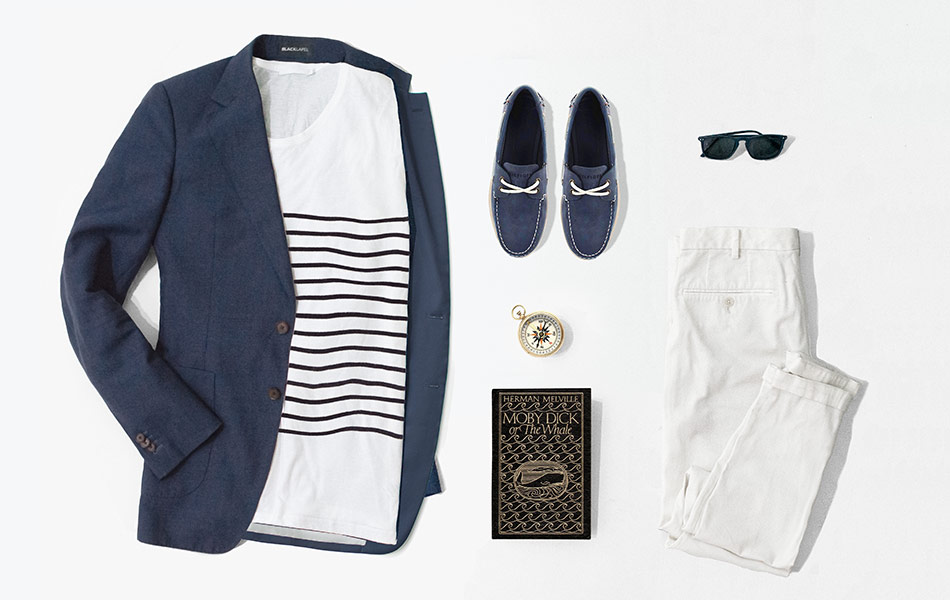 Navy blue blazer outlet white pants