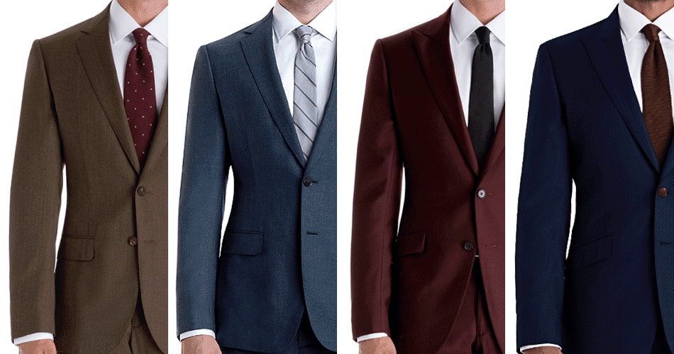 men wearing different colored suits