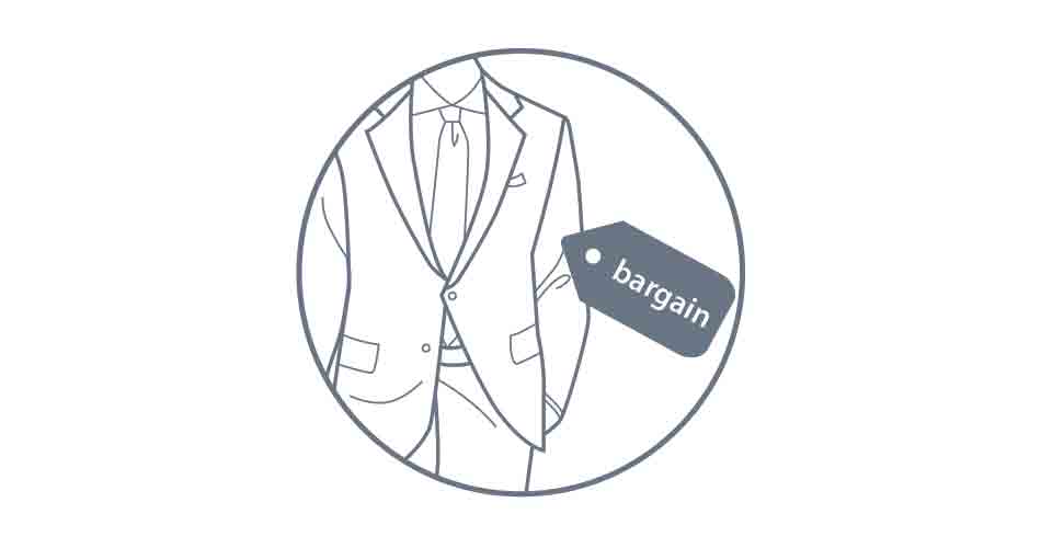 icon with ill-fitting suit with a bargain tag