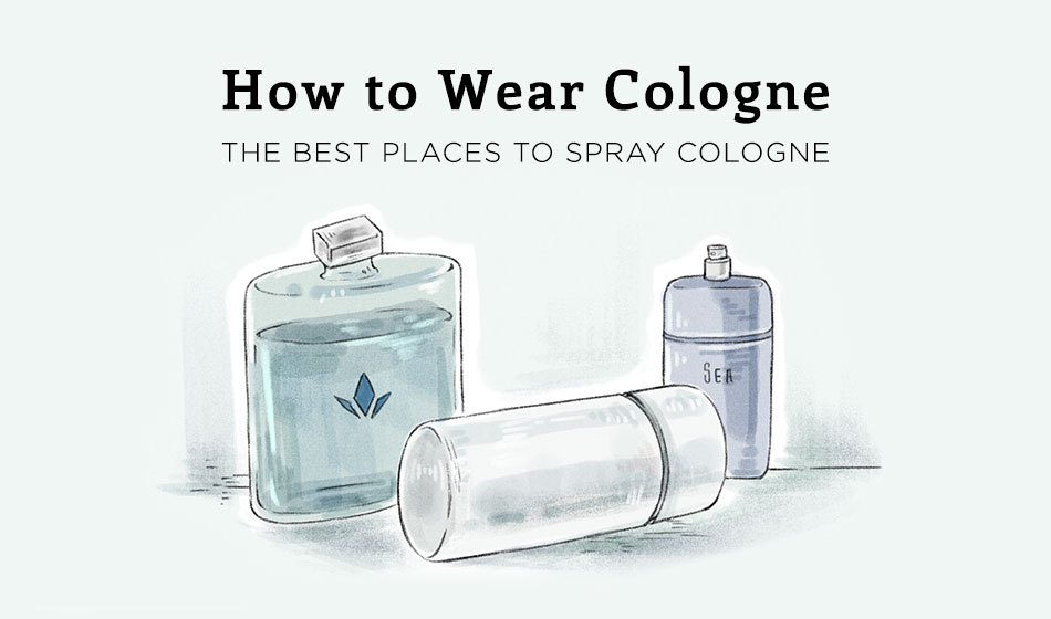 three bottles of cologne on light blue background with text reading "how to wear cologne: the best places to spray cologne"
