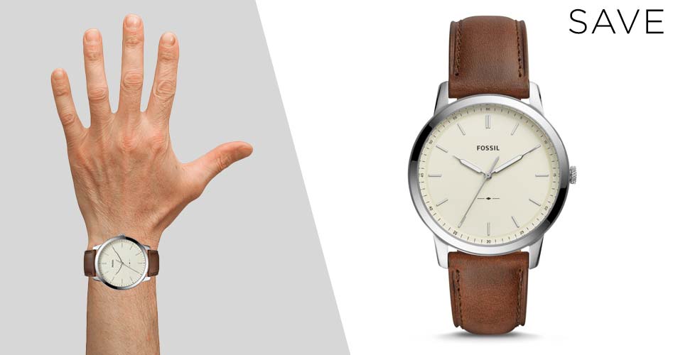 suit accessory watch with brown leather band on white background and on a man's hand