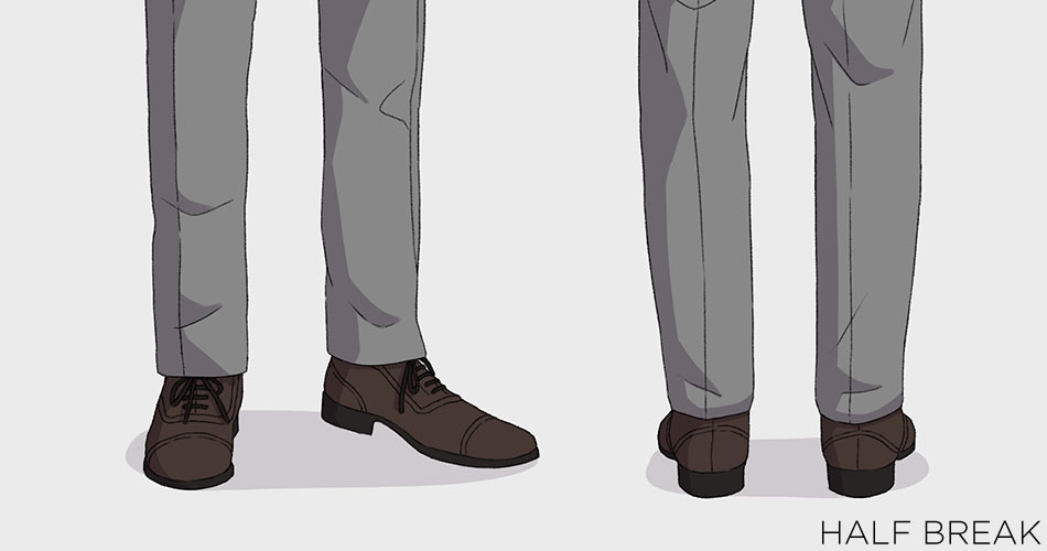 illustration showing man wearing dress pants with half break