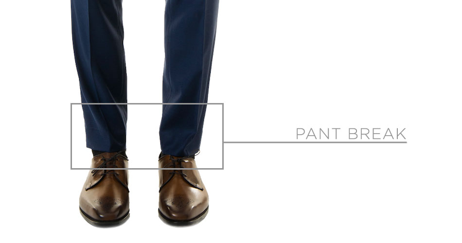 crop of man's legs wearing dress pants with the pant break labeled