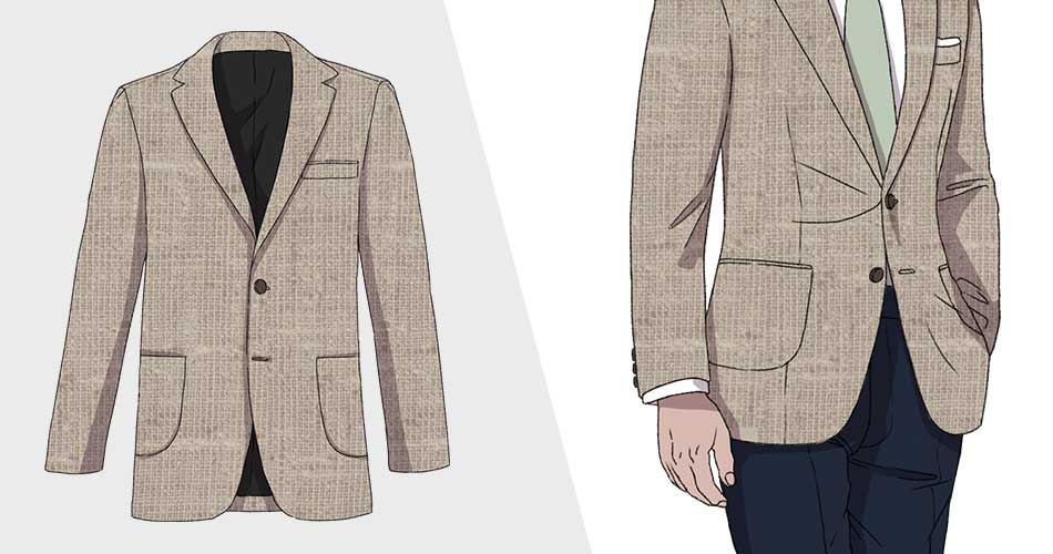 tan linen suit jacket with patch pockets