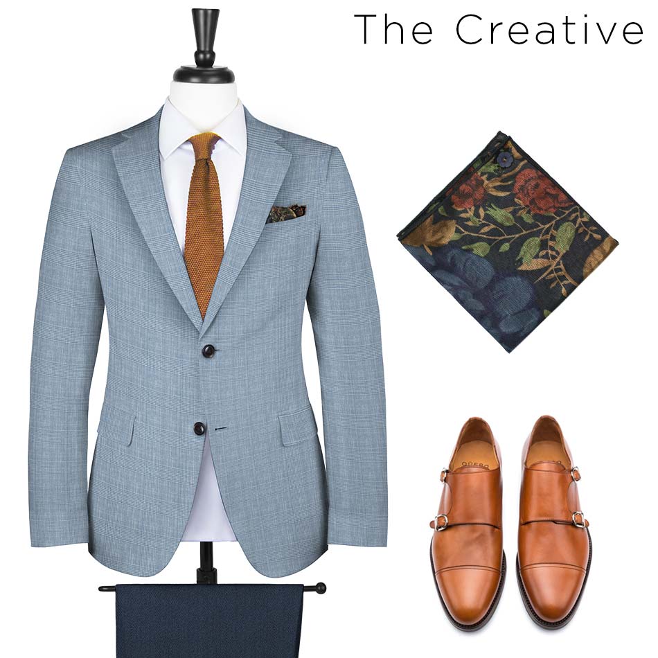 light blue suit with bronze tie combination for interview