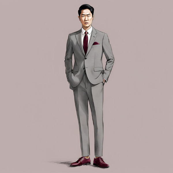 grey suit Burgundy shoes