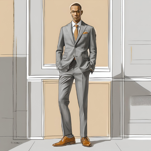 tan shoes grey suit