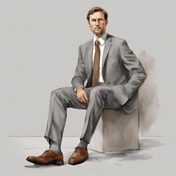 grey suit brown shoes